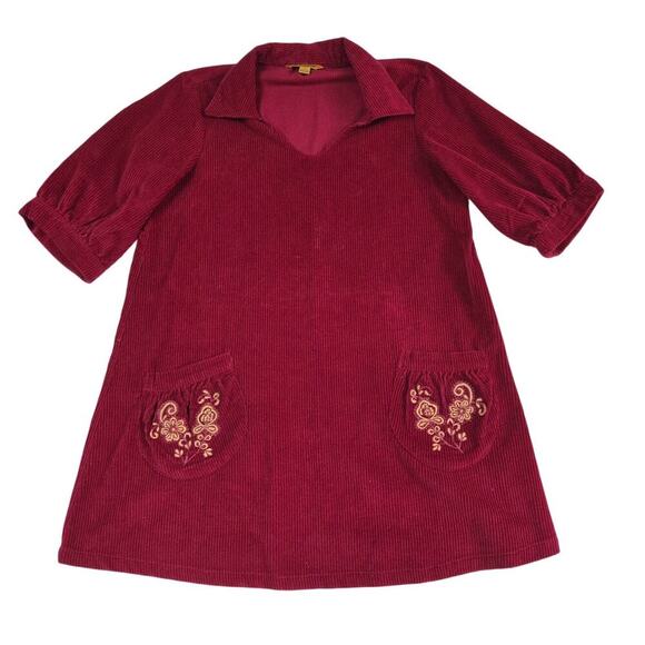 VTG 1990s–2000s April Cornell Corduroy Mini Dress Embroidered Pockets M/L - Picture 2 of 9